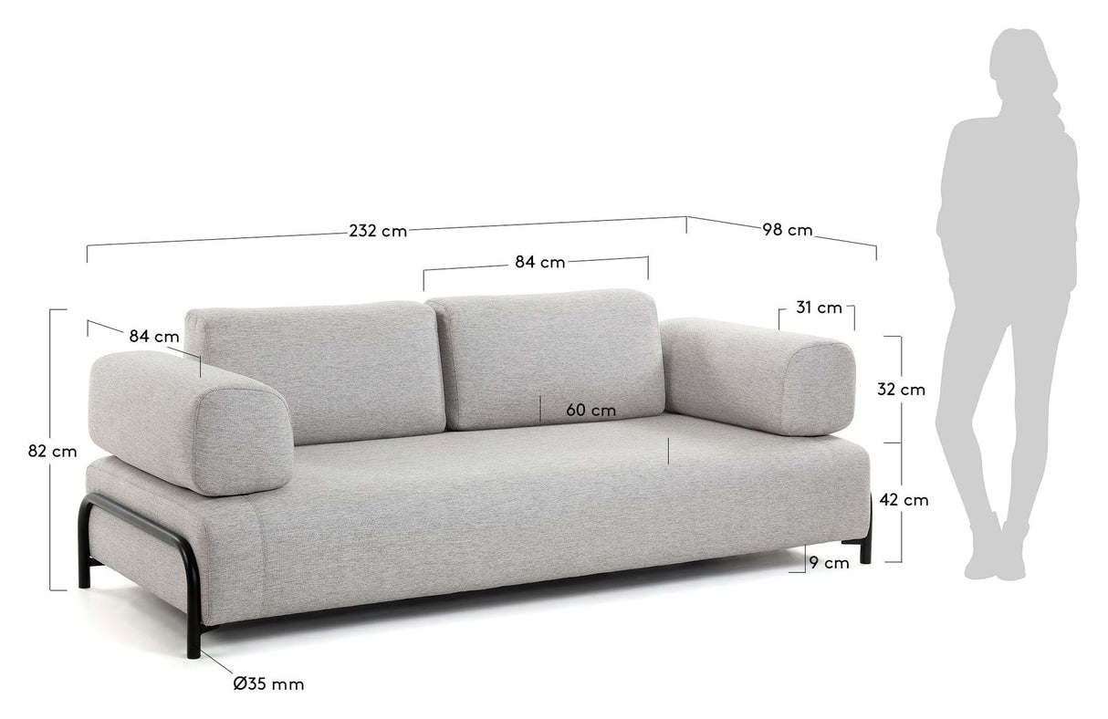 Compo 3-seters sofa med armlener, beige