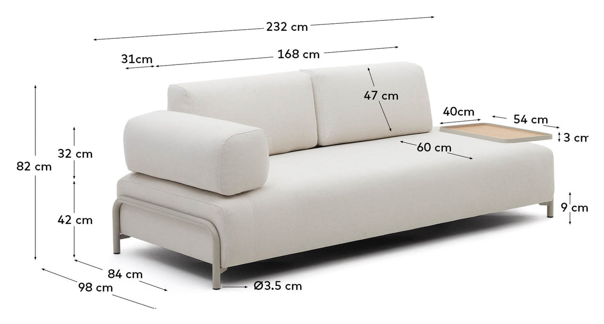 Compo 3-PERS. Sofa med eikbrett, beige chenille