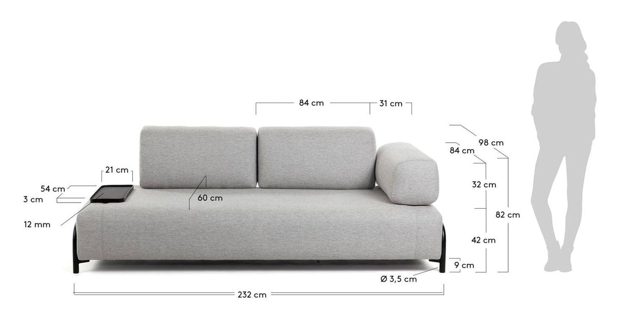 Compo 3-seters sofa w. Liten brett beige