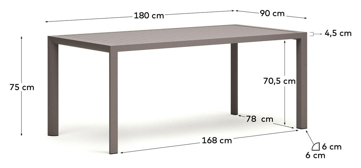 Culip Garden Table, Brown Alu, 180x90