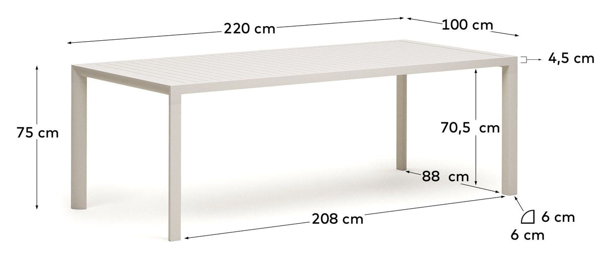 Culip Garden Table, White Alu, 220x100