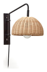 Damila Wall Lamp, Rattan og Black Metal