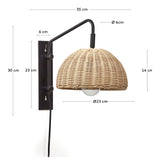 Damila Wall Lamp, Rattan og Black Metal