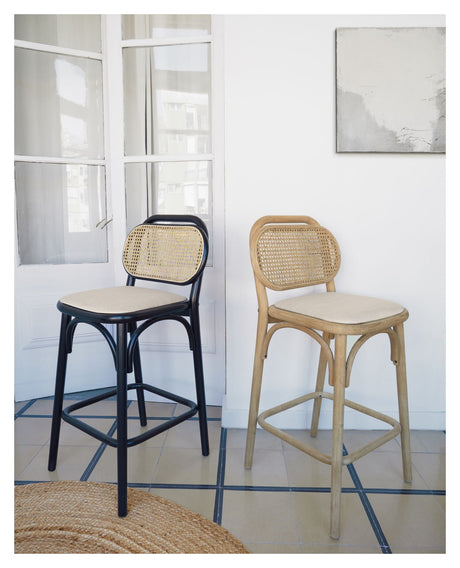 Doriane Bar Stool SH: 65cm, solid eik/beige