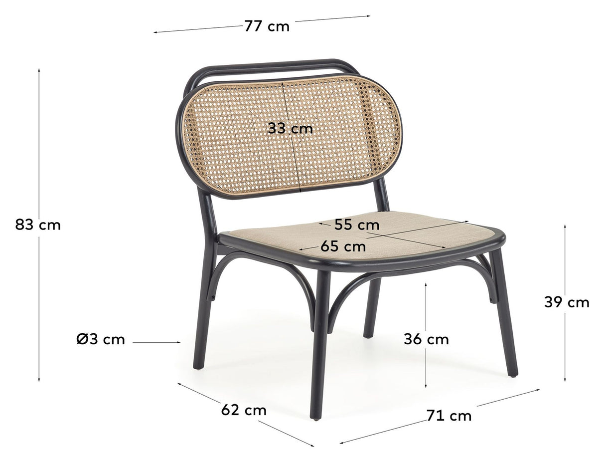 Doriane Lounge-stol, svart-lakket solid alm