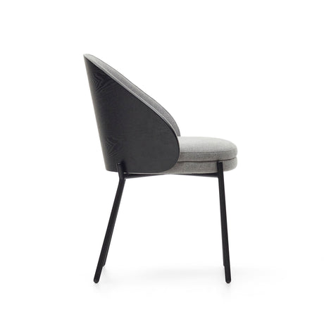 Eamy Dining Chair with Black Rack Rest, Gray Fabric