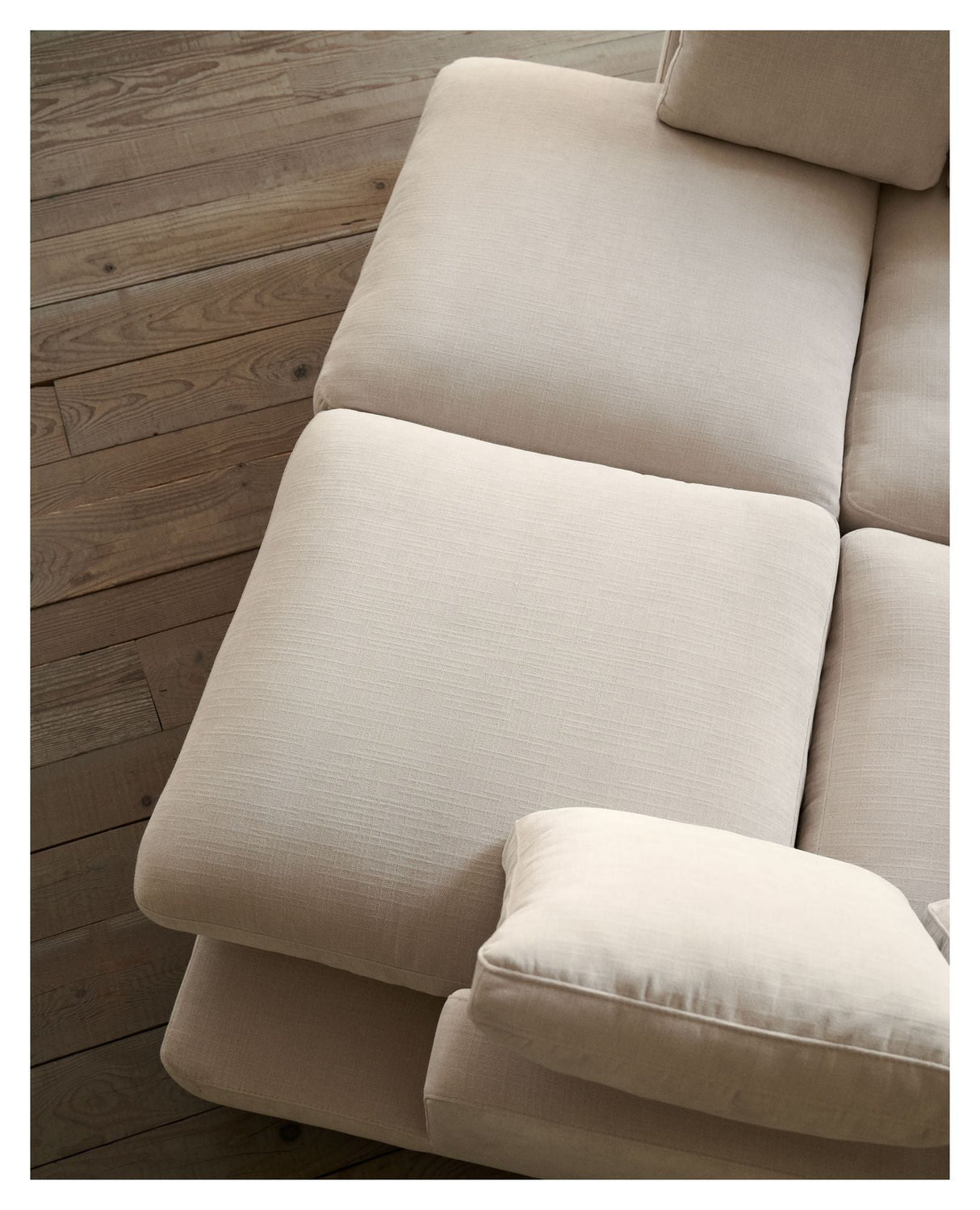 Gala 3-seters sofa med dobbel sjeselong, beige chenille stoff