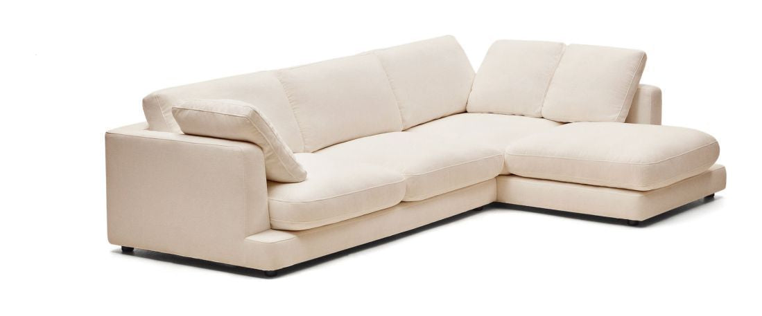 Gala 4-seters sofa med Chaise Longue på høyre side, Beige Chenille-stoff