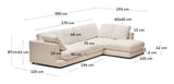 Gala 4-seters sofa med Chaise Longue på høyre side, Beige Chenille-stoff