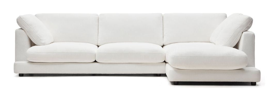 Gala 4-seters sofa med Chaise Longue på høyre side, White Chenille Stoff