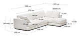 Gala 4-seters sofa med Chaise Longue på høyre side, White Chenille Stoff