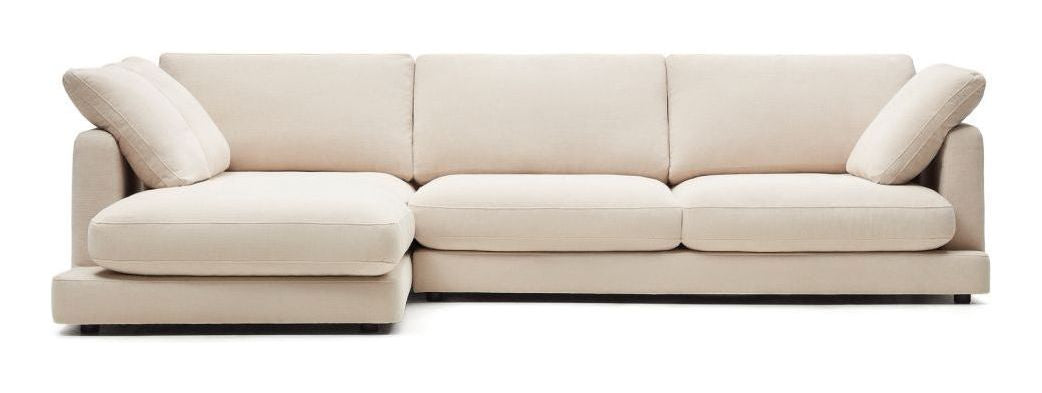 Gala 4-seters sofa med Chaise Longue på venstre side, Beige Chenille-stoff