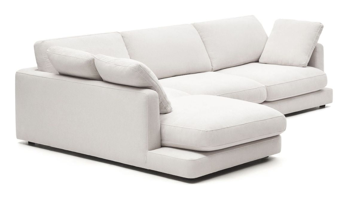 Gala 4-seters sofa med Chaise Longue på venstre side, White Chenille Fabric