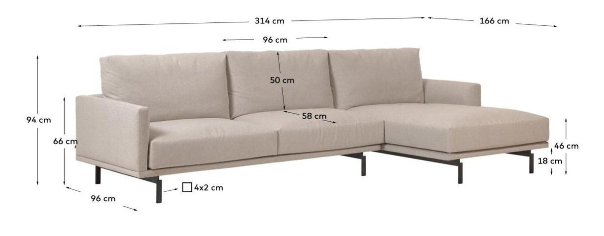 Galen 4 -seters sofa med høyre sjeselong - beige