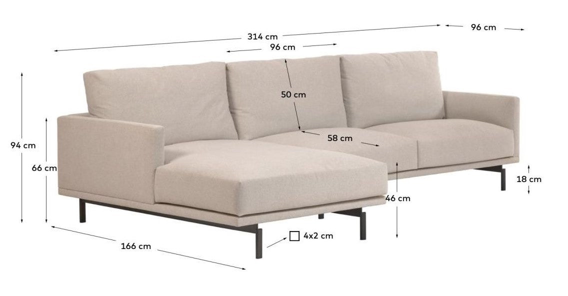 Galen 4 -seters sofa med venstre sjeselong - beige