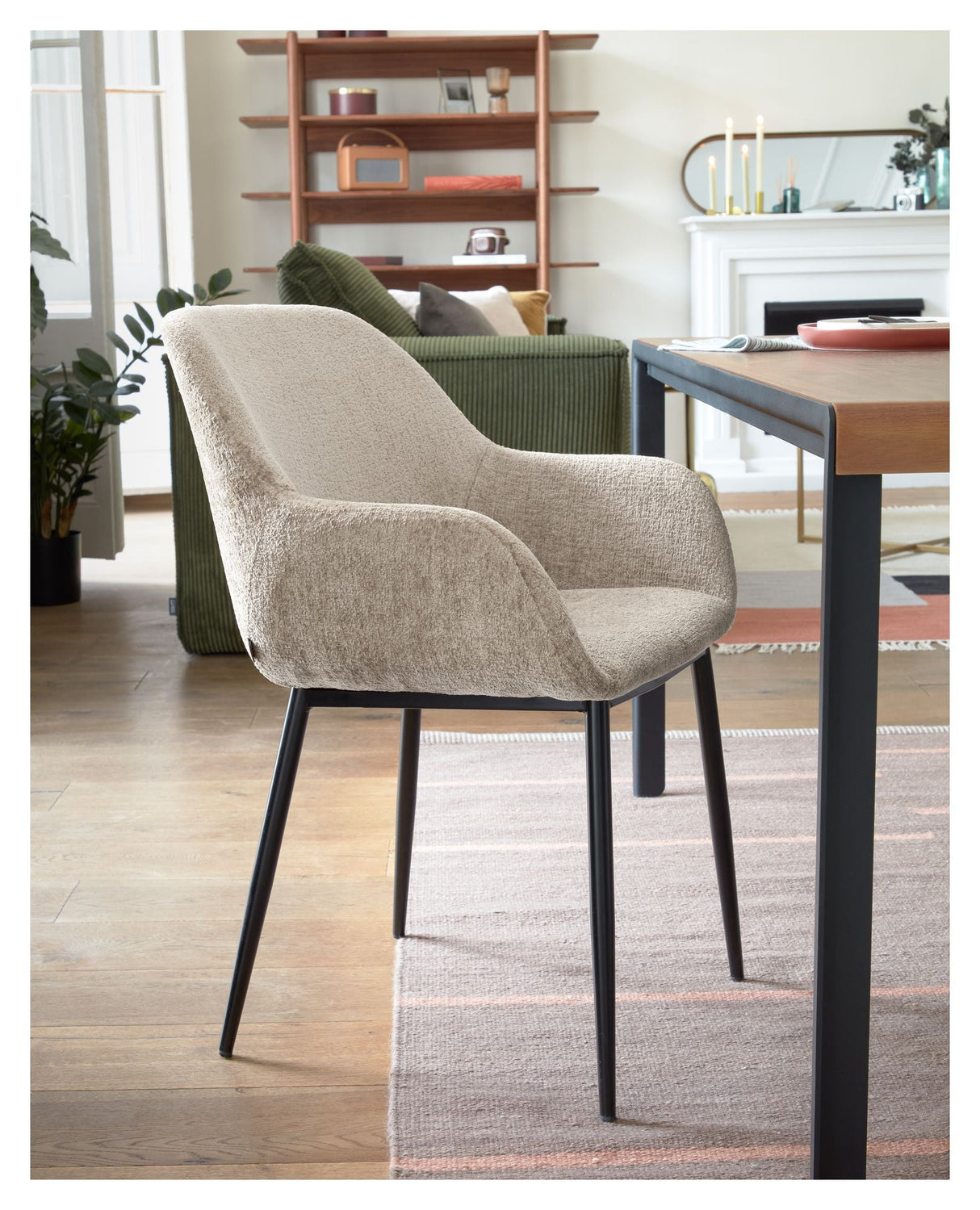 Konna Dining Chair, Beige Chenille/Black Steel Legs