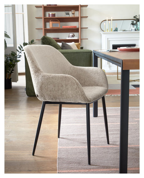 Konna Dining Chair, Beige Chenille/Black Steel Legs