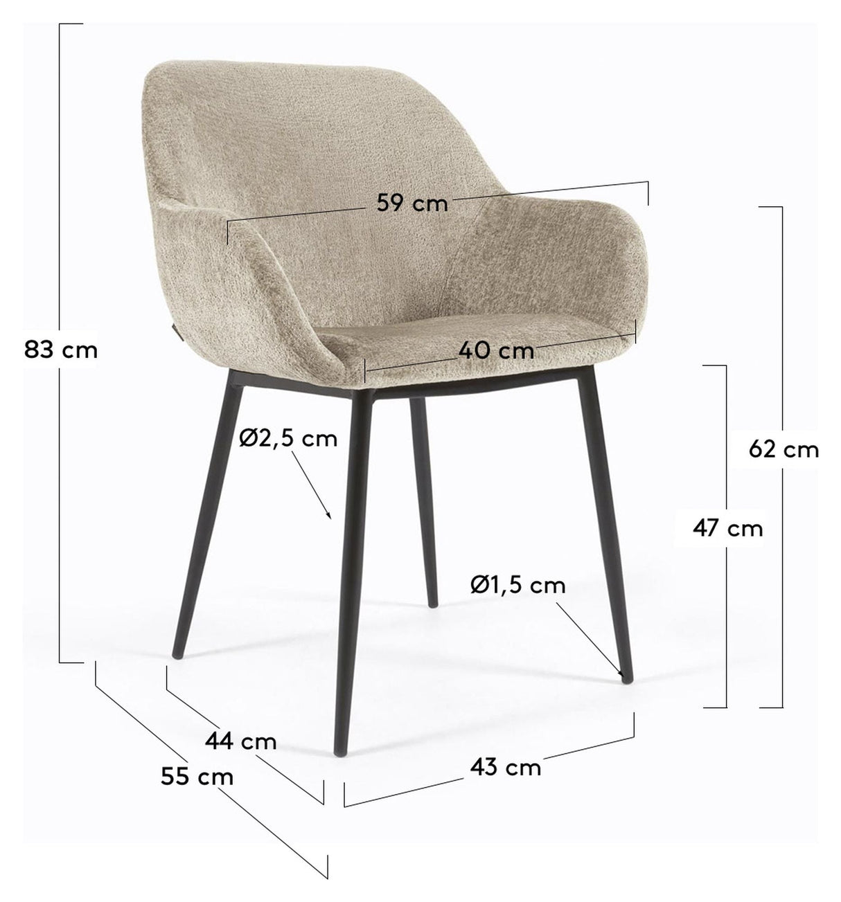 Konna Dining Chair, Beige Chenille/Black Steel Legs