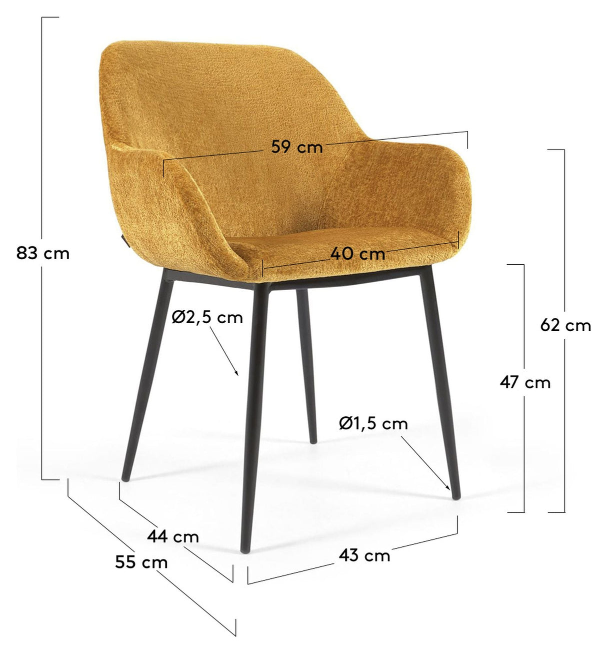 Konna Dining Chair, Yellow Chenille/Black Steel Leg