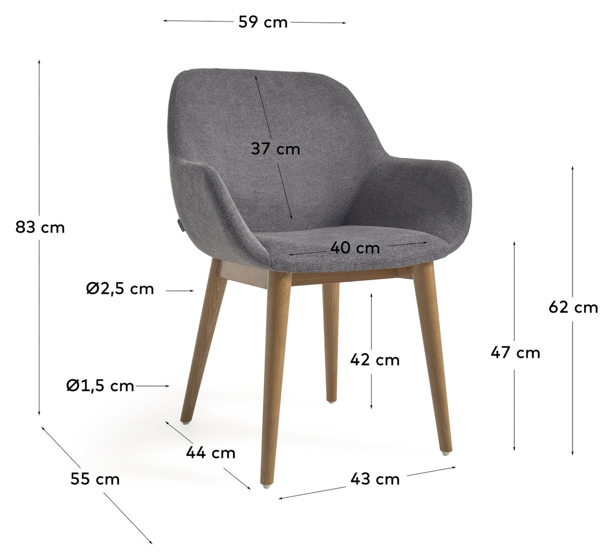 Konna Dining Chair, Dark Grey Chenille/Ask