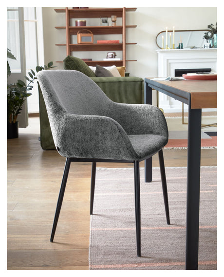 Konna Dining Chair, Dark Grey Chenille/Black Steel Legs