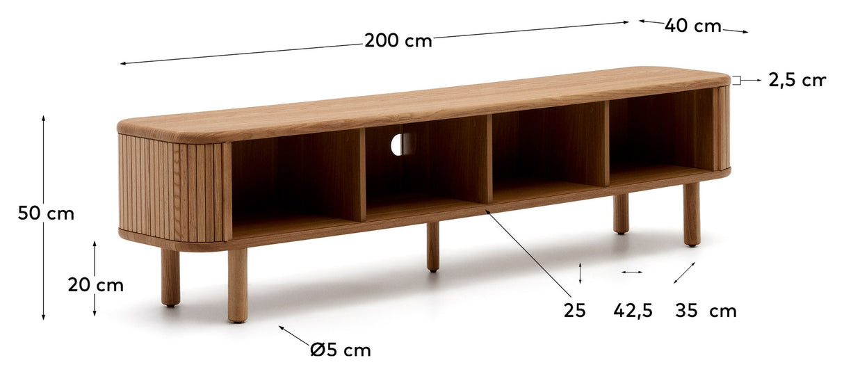 Mailen TV-Table med 2 dører, Ash Veneer/Natural Finish, 200x50