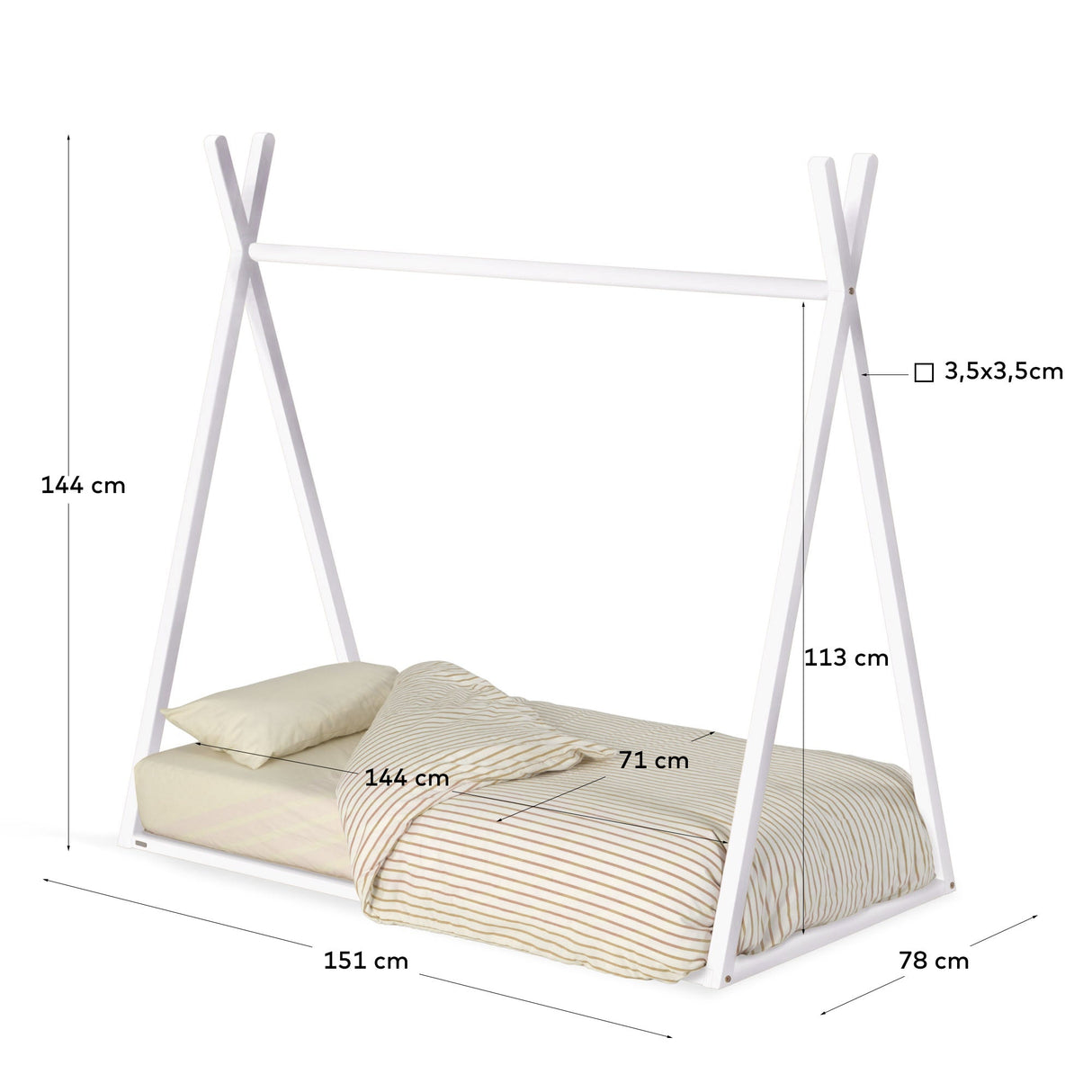 Maralis teepee barneseng, 70x140 cm, hvit