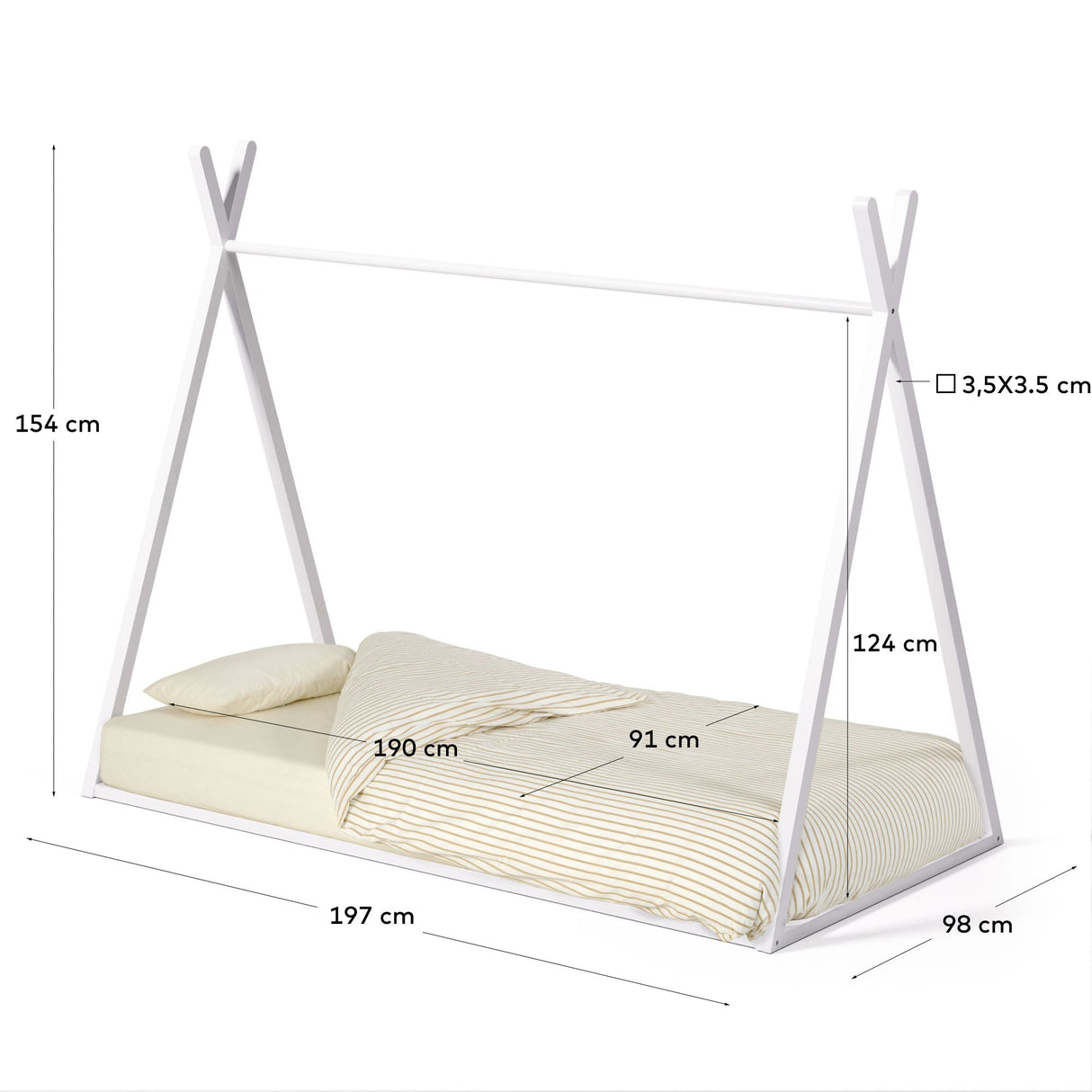 Maralis teepee barneseng, 90x190 cm, hvit