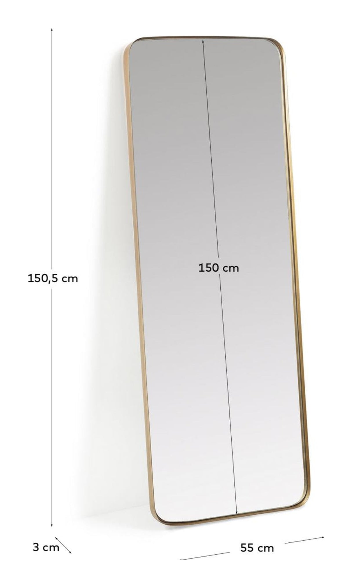 Marco Mirror med gullmetallramme, 150,5x55