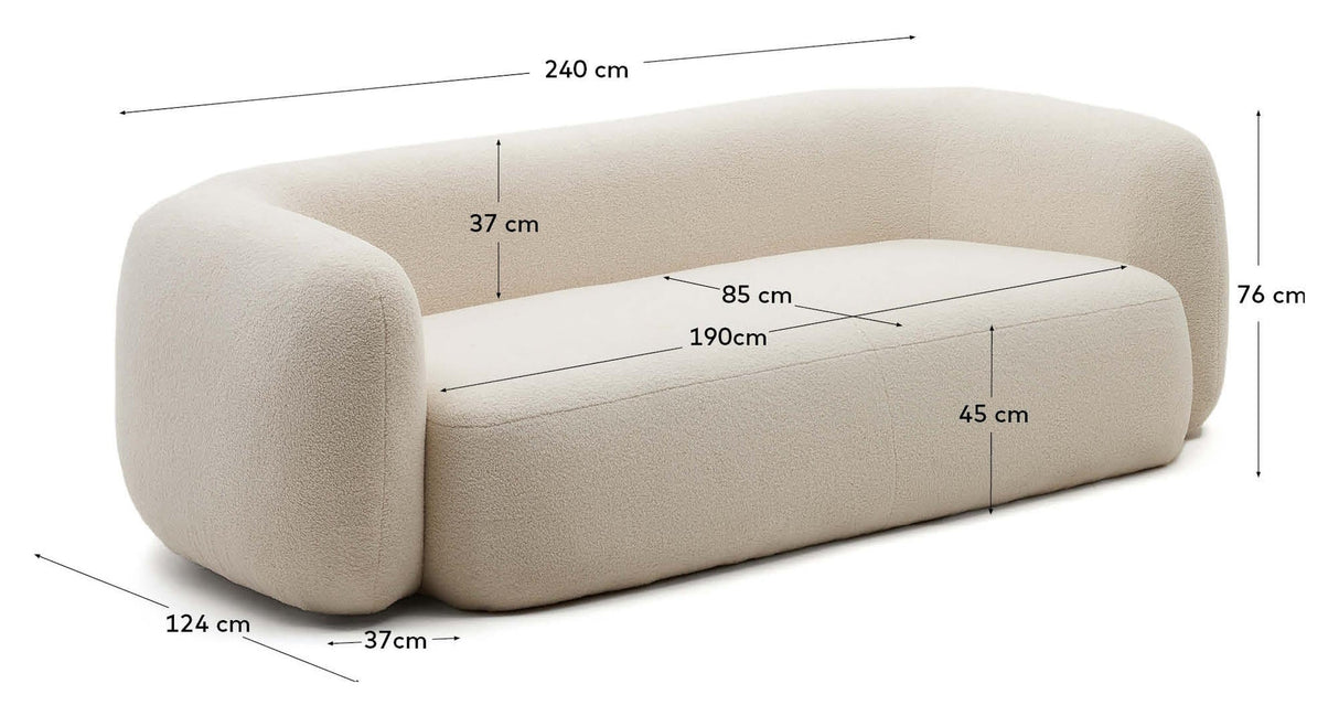 Martina 3-per. Sofa, off-white shearling, b: 240