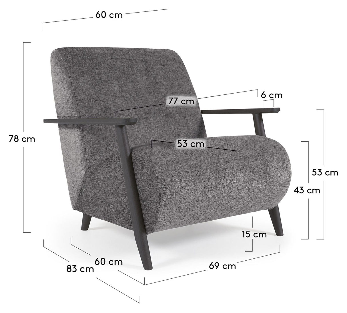 Meghan Lounge Chair, Gray Chenille/Wooden Leg Wenge Finish