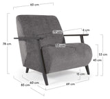 Meghan Lounge Chair, Gray Chenille/Wooden Leg Wenge Finish