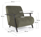 Meghan Lounge Chair, Green Chenille/Wooden Leg Wenge Finish