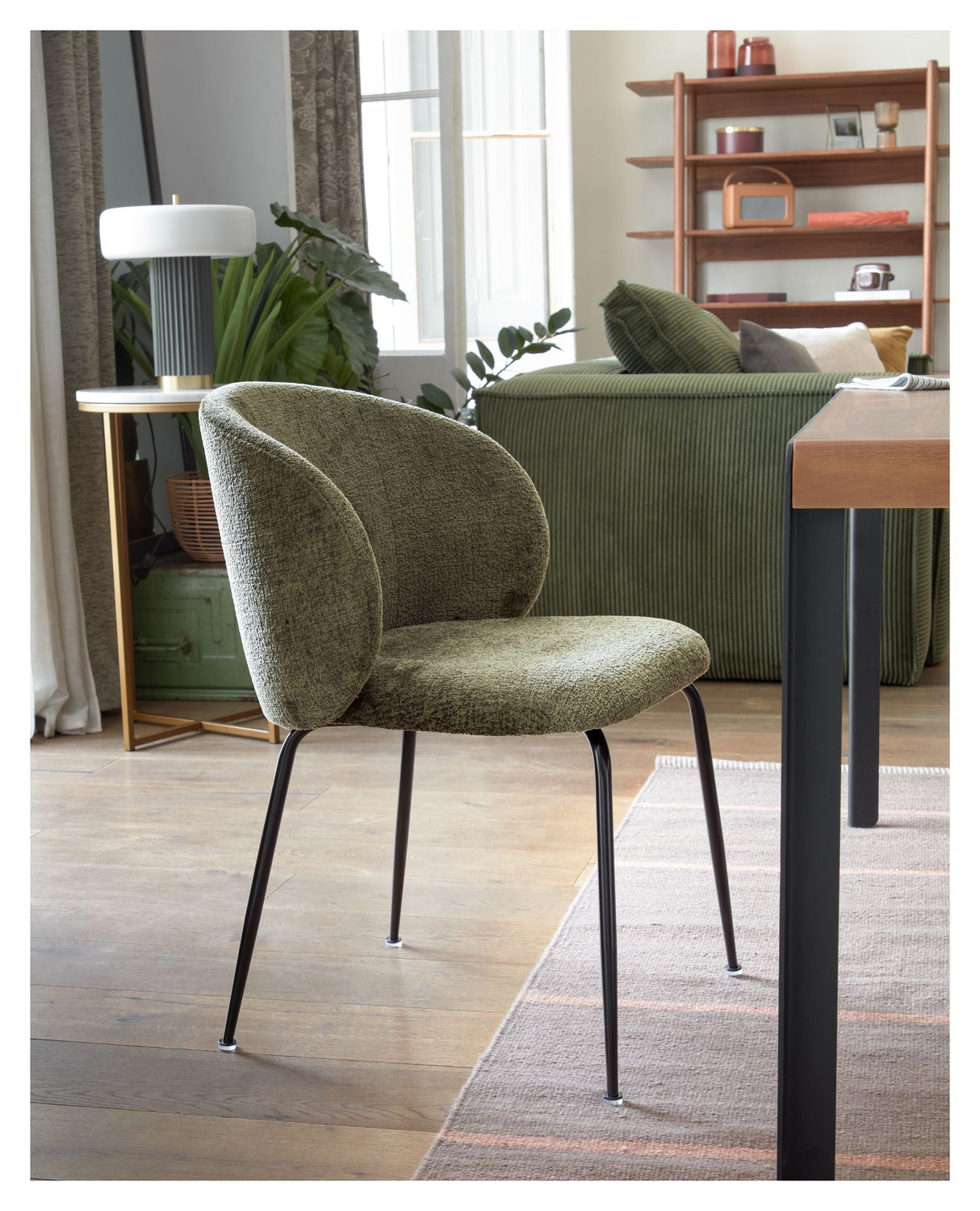 Minna Dining Chair, Green Velor Chenille