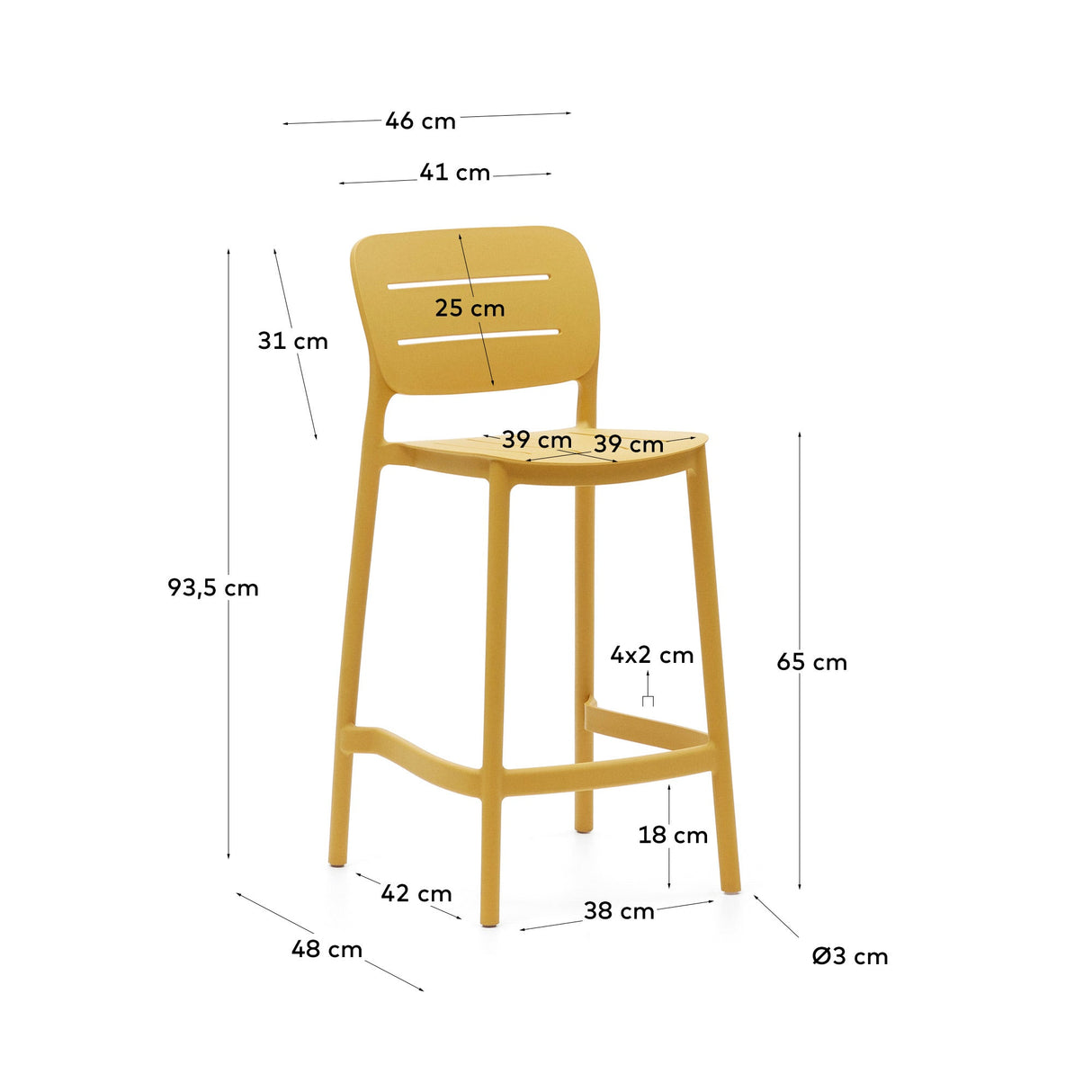 Morella utendørs barkrakk, H: 65 cm, gul plast