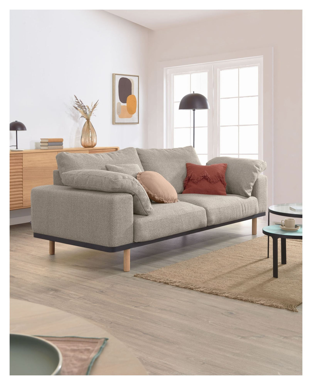 NOA 3-er. Sofa med puter beige/natur