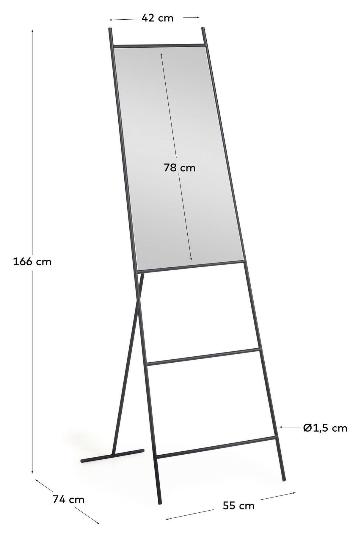 Norland speil med black metal ramme, 55x166