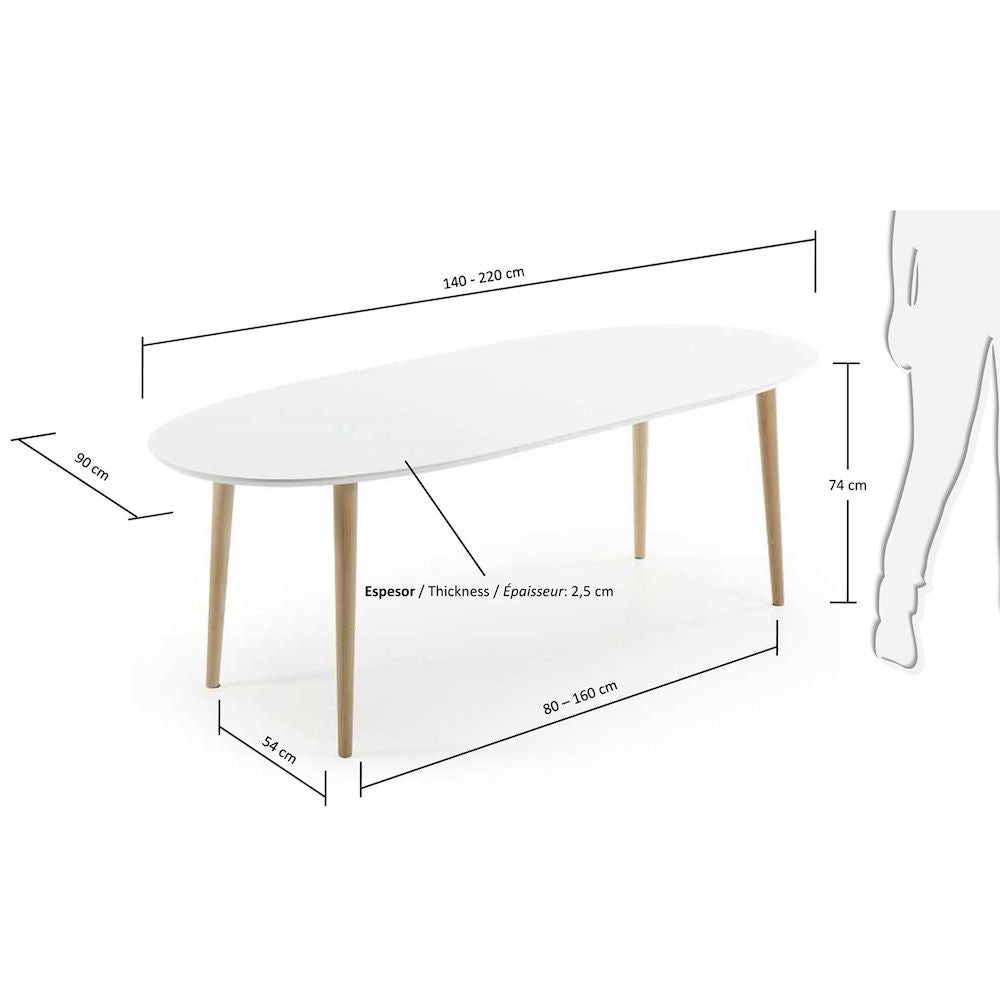 Oakland spisebord med uttrekk, MDF, White, 140 (220) x90