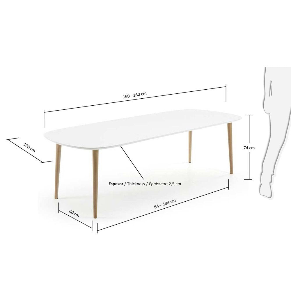 Oakland spisebord med uttrekk, MDF, White, 160 (260) X100