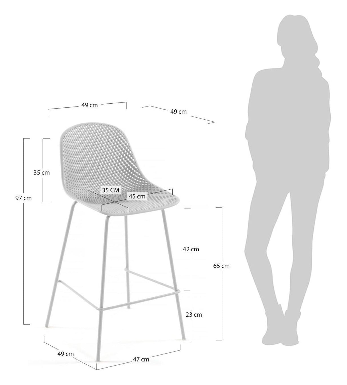 Quinby Bar Stool SH: 65cm, hvit