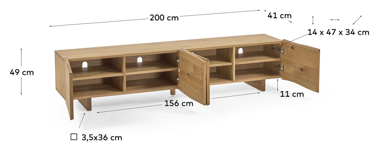 Rasha TVbord w. 4 dører, 200x49, eik finér