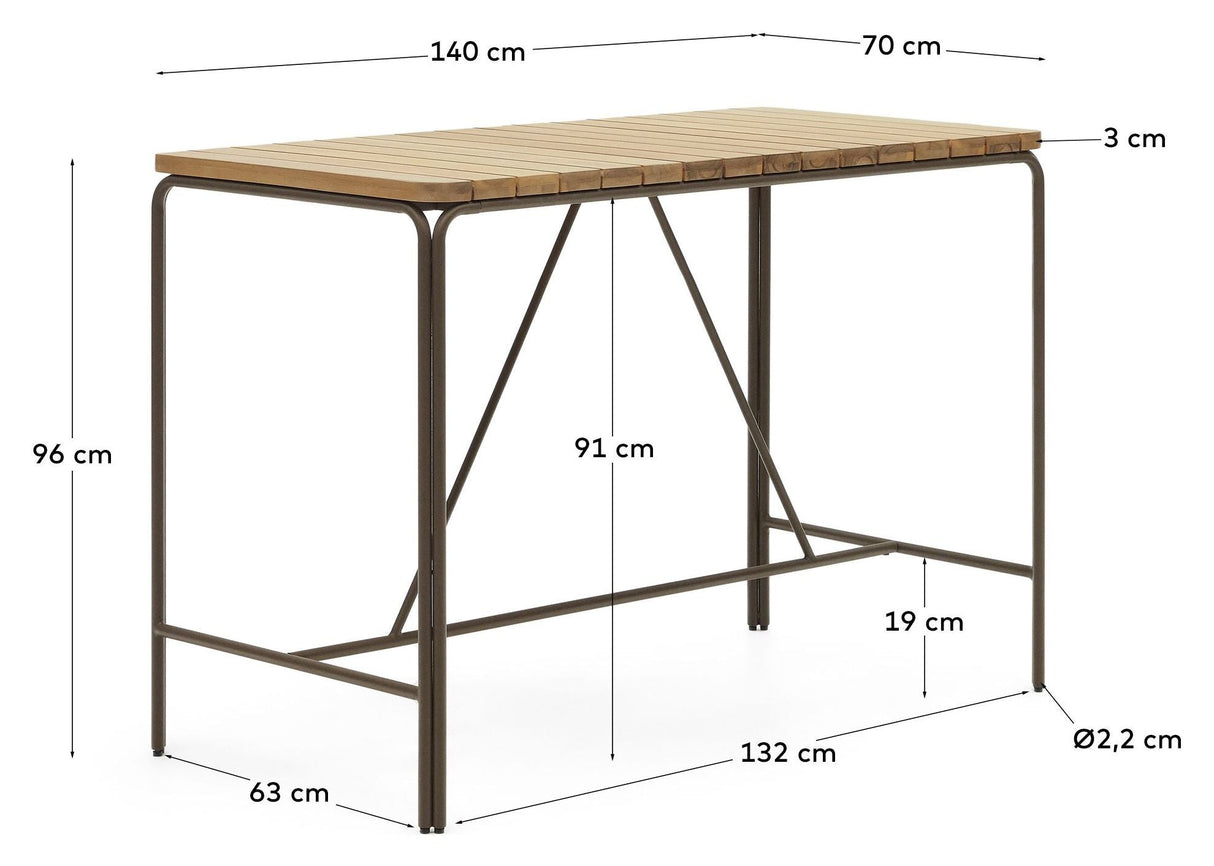 Salguer Garden Table, Brown Acacia, 140x70