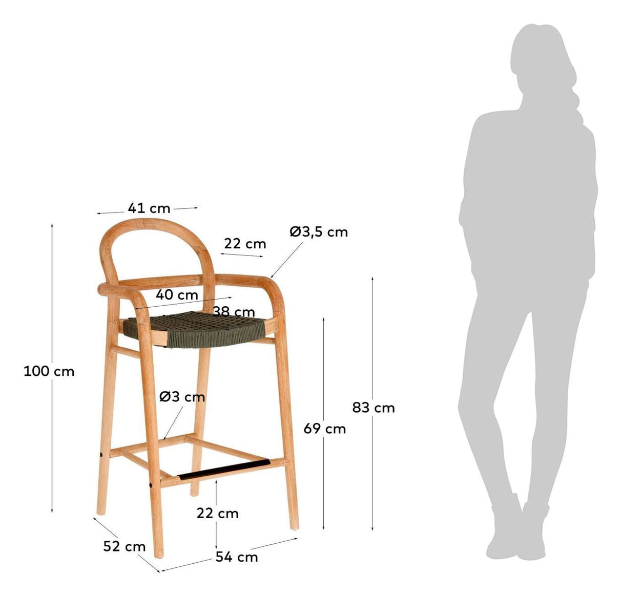 Sheryl Bar Stool SH: 69cm, grønt/lett tre