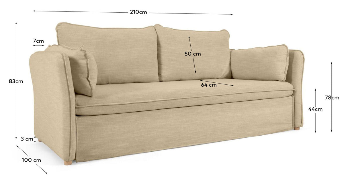 Tanit Sofa Bed, B210, Beige Linen/Beech Legs