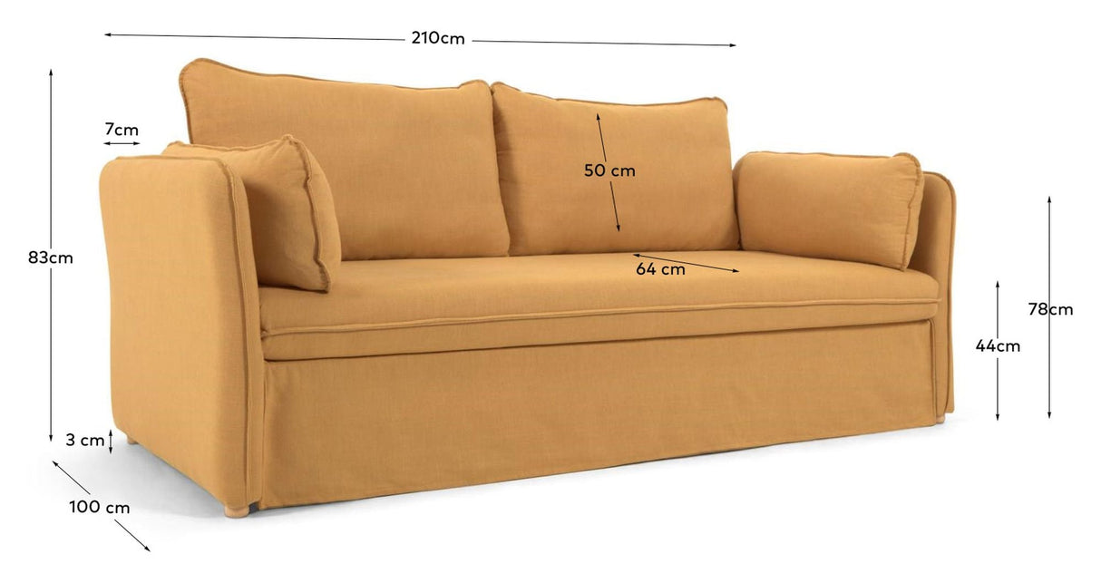 Tanit sofa seng, B210, gult lin/bøkelegre