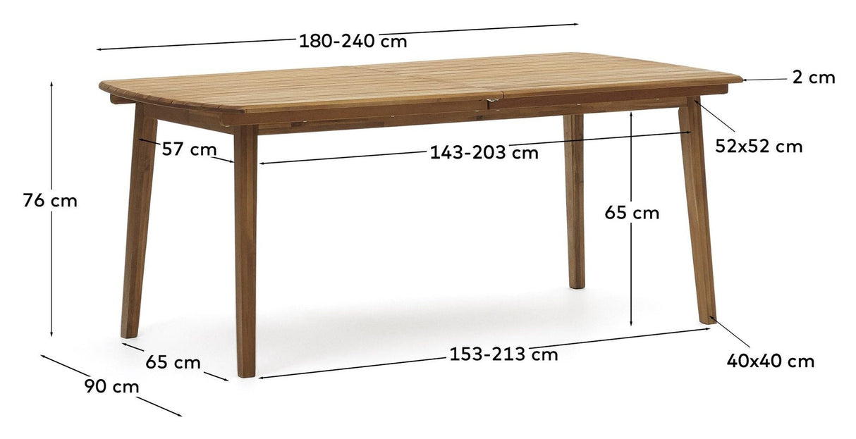 Thianna Garden Table med forlengelse, Acacia Wood, 180 (240) x90