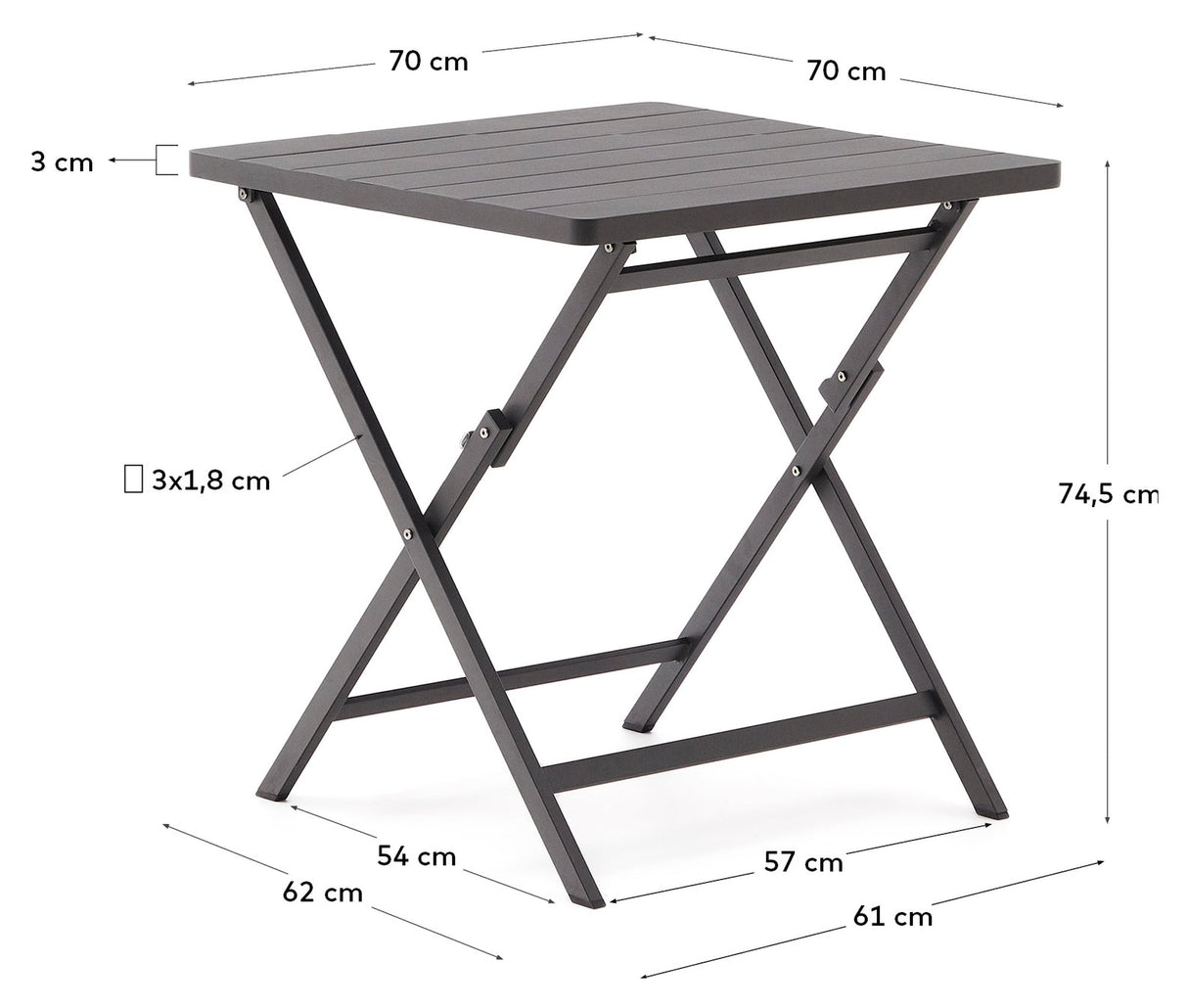 Torreta sammenleggbar bord, sort 70 x 70 cm 