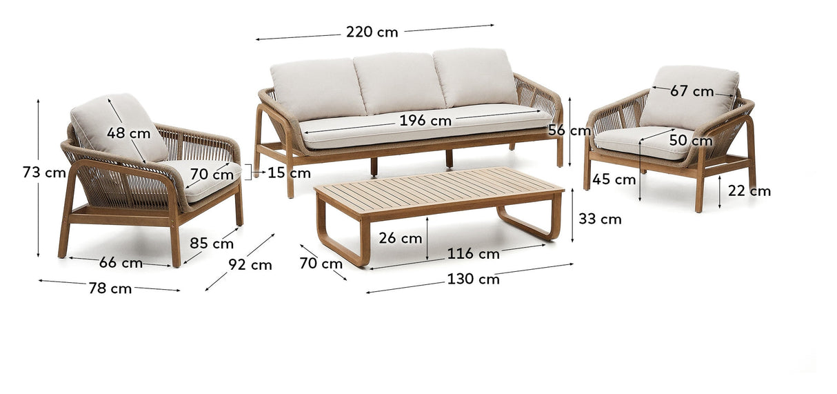 Vellana Set: 3-seters sofa, 2 lannstoler og salongbord