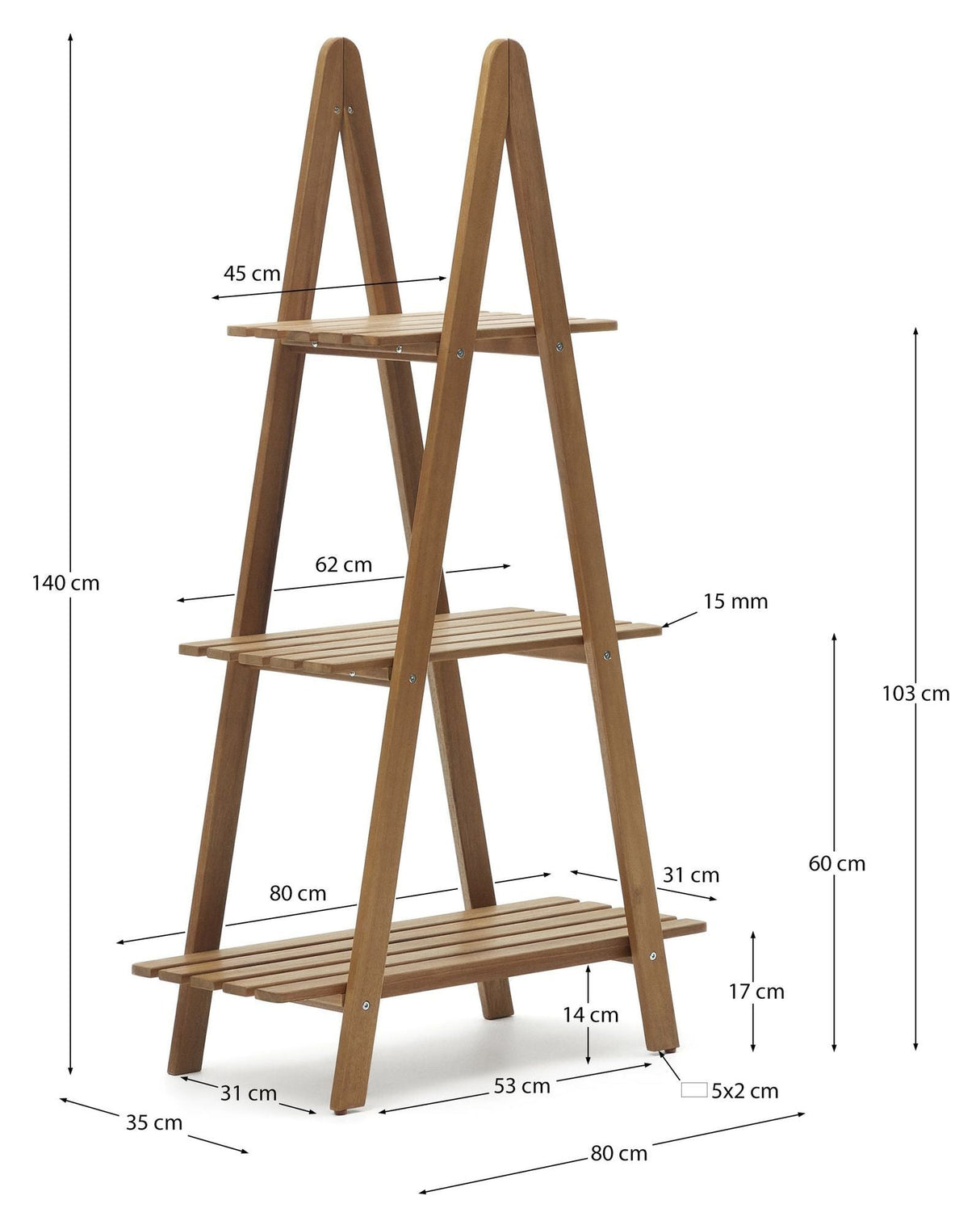 Victora -hyller, solid akasia, 80x140