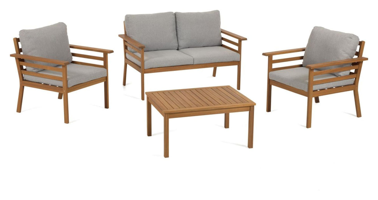 Vilma Lounge Set w. Grå puter, Acacia Wood